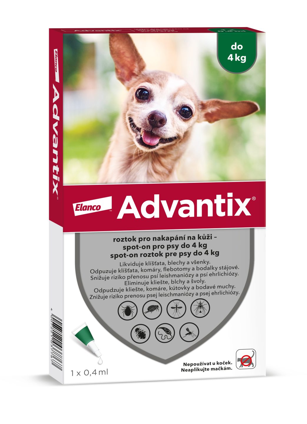 Advantix S.O.pes 1x0,4 ml do 4kg(zelený)-1 PIPETA