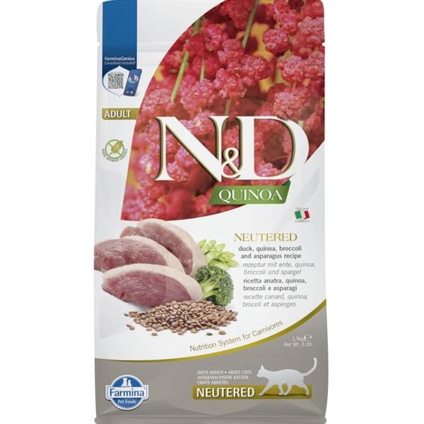 N&D Quinoa CAT Neutered Duck & Broccoli & Asparagus 1,5kg