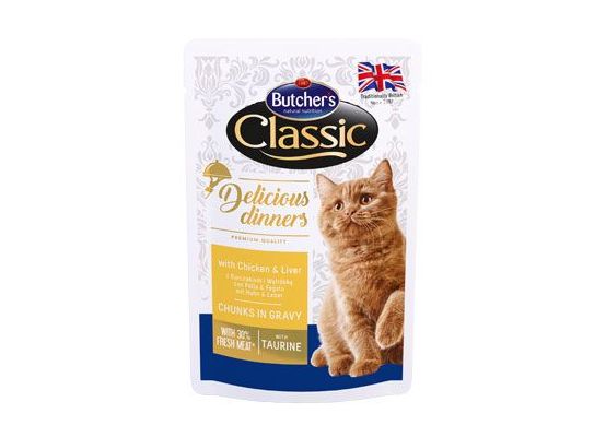 Butcher's Cat Class.Delic.Dinn. kuře+játra kapsa100g