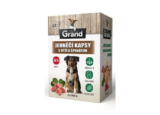 GRAND kaps. deluxe pes jehněčí s rýží a špenát. 4x300g