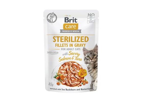 Brit Care Cat Fillets in Gravy Steril. Salmon&Tuna 85g