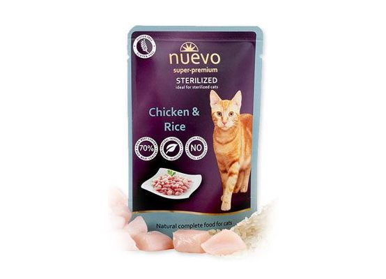 Nuevo kočka kapsa sterilized drůbeží s rýží 85g