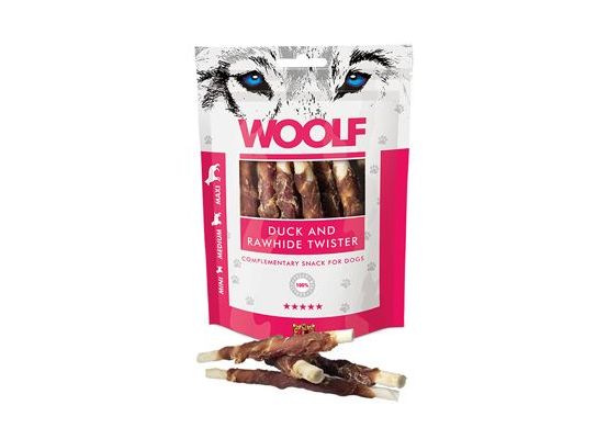 WOOLF pochoutka Duck&Rawhide twister 100g
