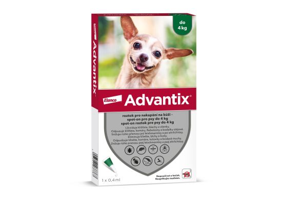 Advantix S.O.pes 1x0,4 ml do 4kg(zelený)-1 PIPETA