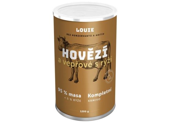 Louie konz. pro psy hovězí a vepřové s rýží 1200 g