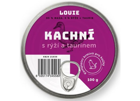 Louie konz. pro kočky kachní s rýží a taurin 100g 