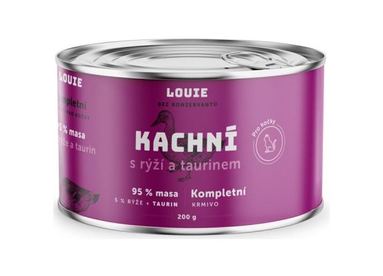 Louie konz. pro kočky kachní s rýží a taurin 200g 