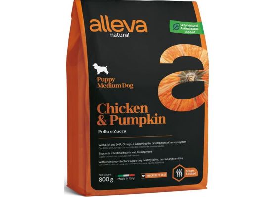 ALLEVA NATURAL Dog Dry Puppy Chicken&Pumpkin Medium 800g