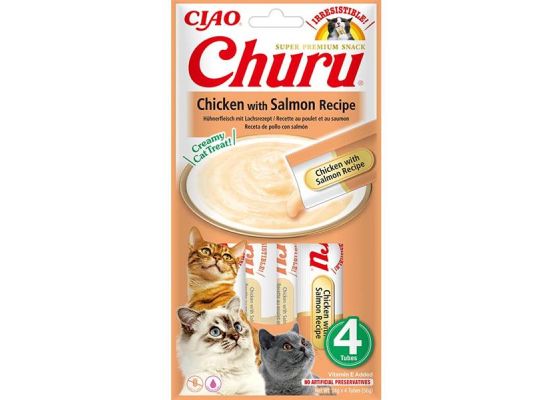 Inaba Churu cat snack kuře s příchutí lososa 4x 14g