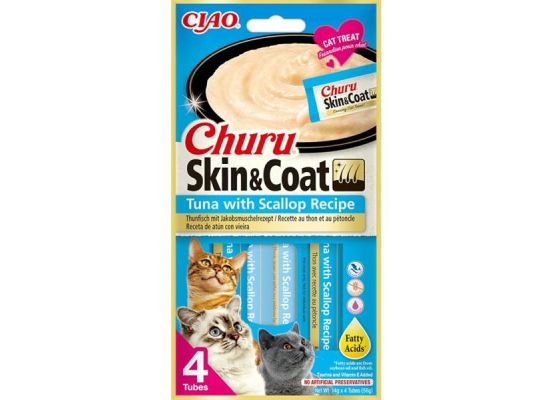 Inaba Churu Skin & Coat tuňák a hřebenatka 4 x 14g