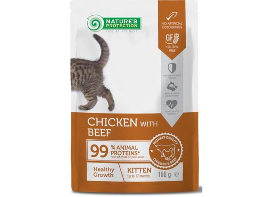 Nature's Protection Cat kaps. Kitten Chicken and Beef 100g