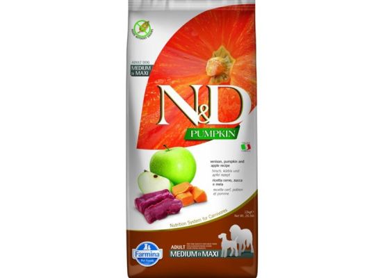 N&D Pumpkin DOG Adult M/L Venison & Apple 12kg