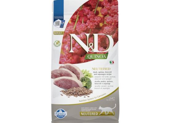 N&D Quinoa CAT Neutered Duck & Broccoli & Asparagus 1,5kg