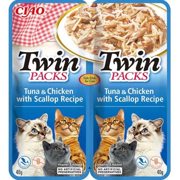 Inaba Twin Packs cat tuňák & kuře,hřebenatka 80g 
