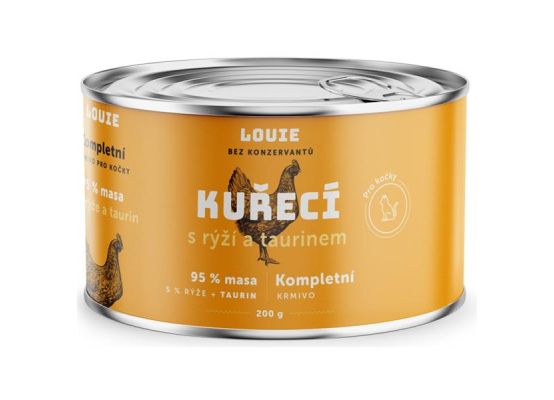 Louie konz. pro kočky kuřecí s rýží a taurin 200g 